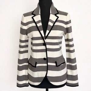 LOFT Striped Knit Blazer Jacket Taupe Cream Cotton Size M